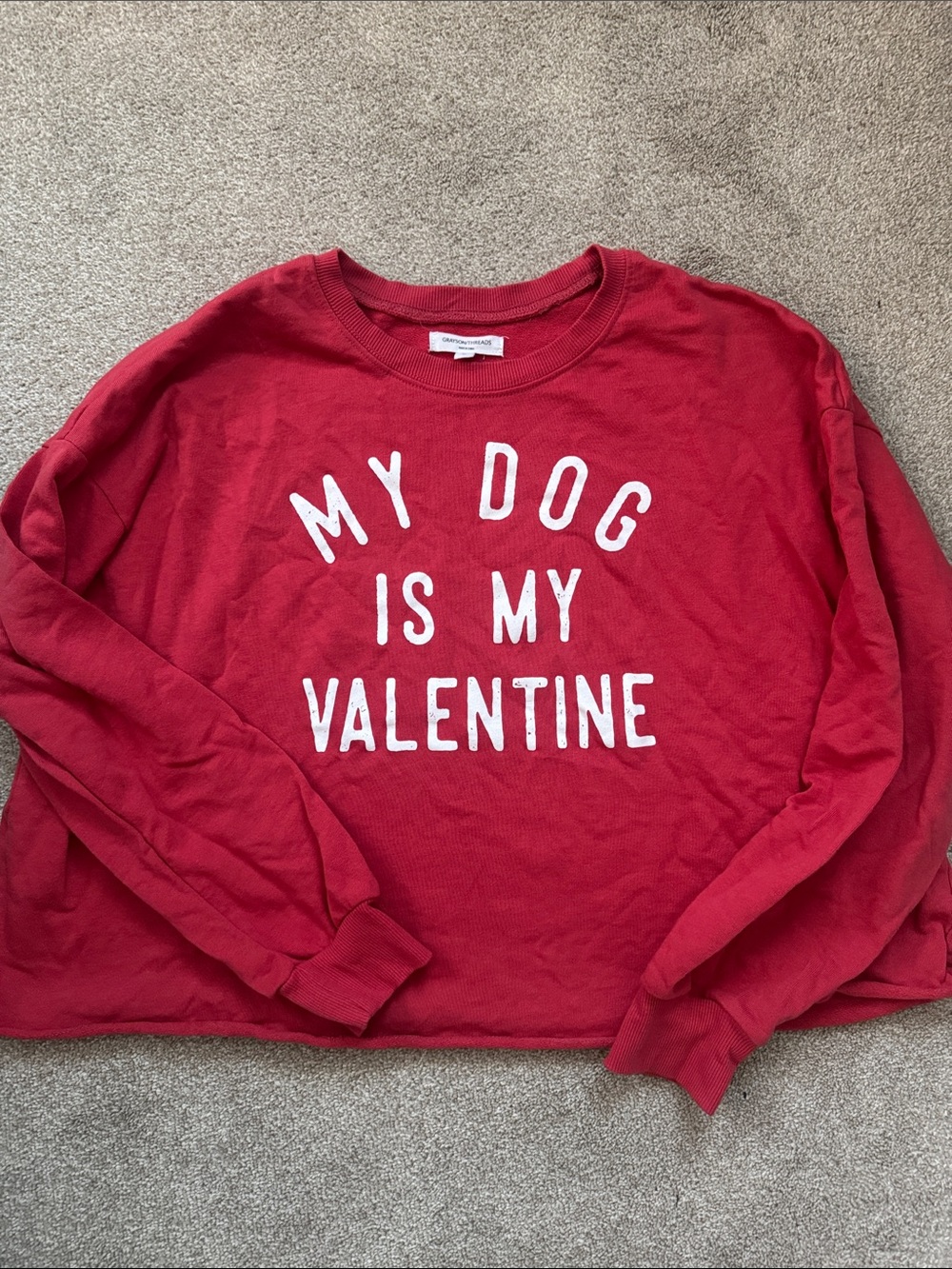 Grayson Threads Red Sweatshirt with White 'My Dog Is My Valentine' Text